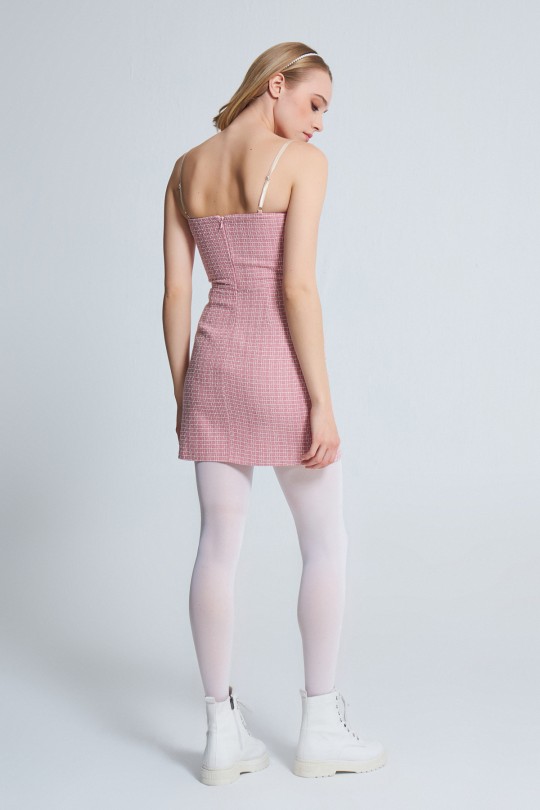 DRESS WITH BREAST DECOLATE WITH SPLIT PINK/WHITE - Thumbnail