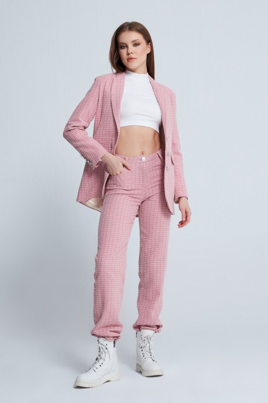  FLAT LEG TUVITED PANTS PINK/WHITE 