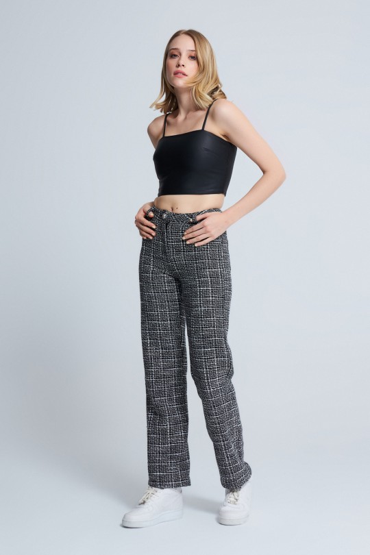 FLAT LEG TUVITED TROUSERS BLACK/WHITE 