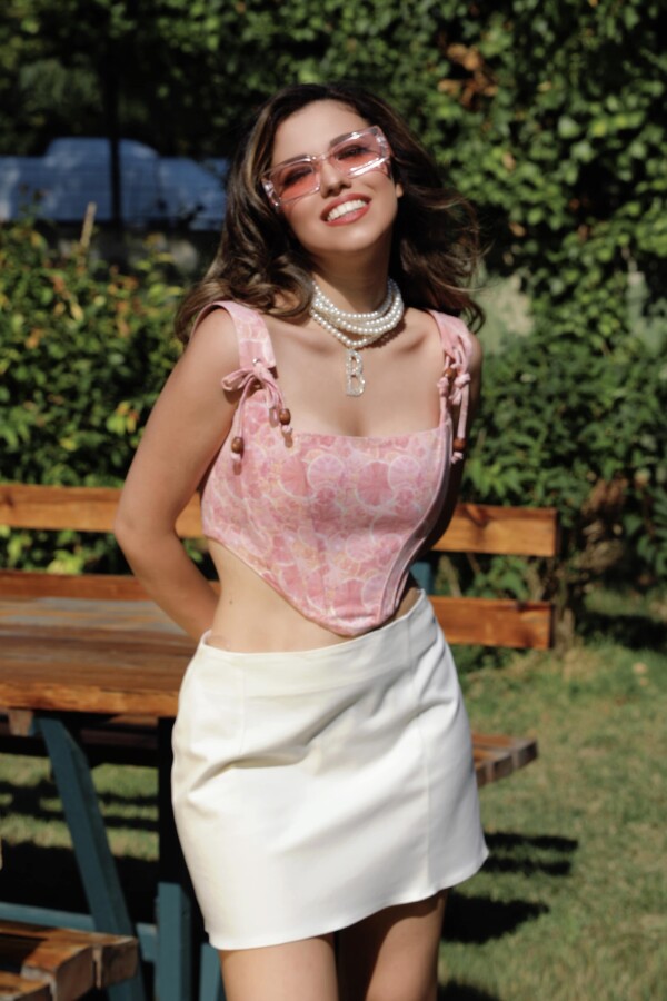 Ecru gabardine mini skirt - 2