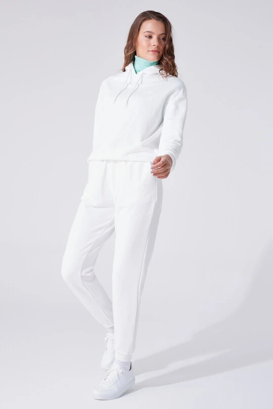 Ecru Kapuzen-Sweatshirt mit weitem Schnitt 