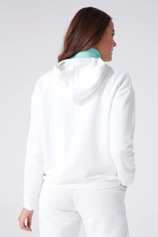 Ecru Kapuzen-Sweatshirt mit weitem Schnitt - 3