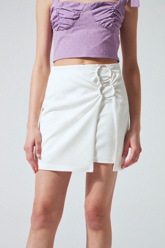 Ecru Mini Skirt with Double Side Rings - 3