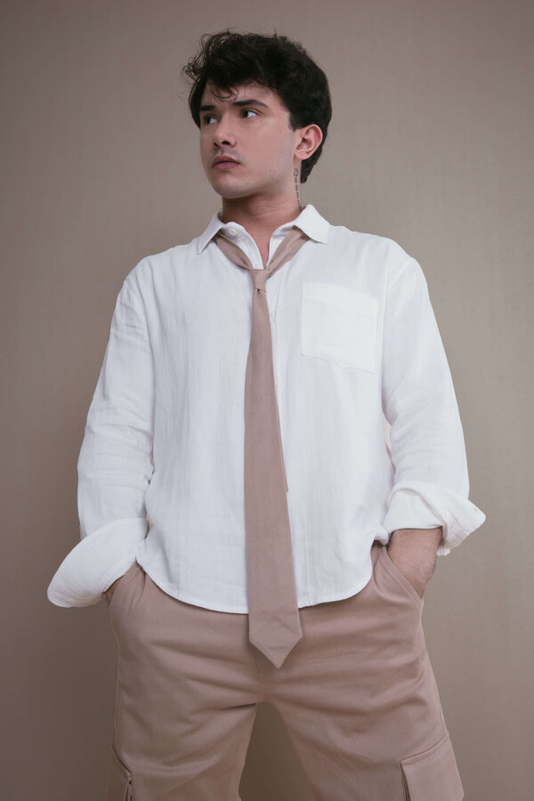 ECRU MUSLIN COLLAR SHIRT - 1