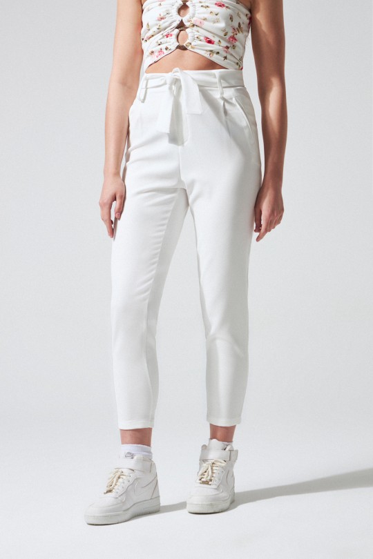 Ecrufarbene High-Waist Haremshose mit Taillengürtel - BERFUĞ KIRAN (1)