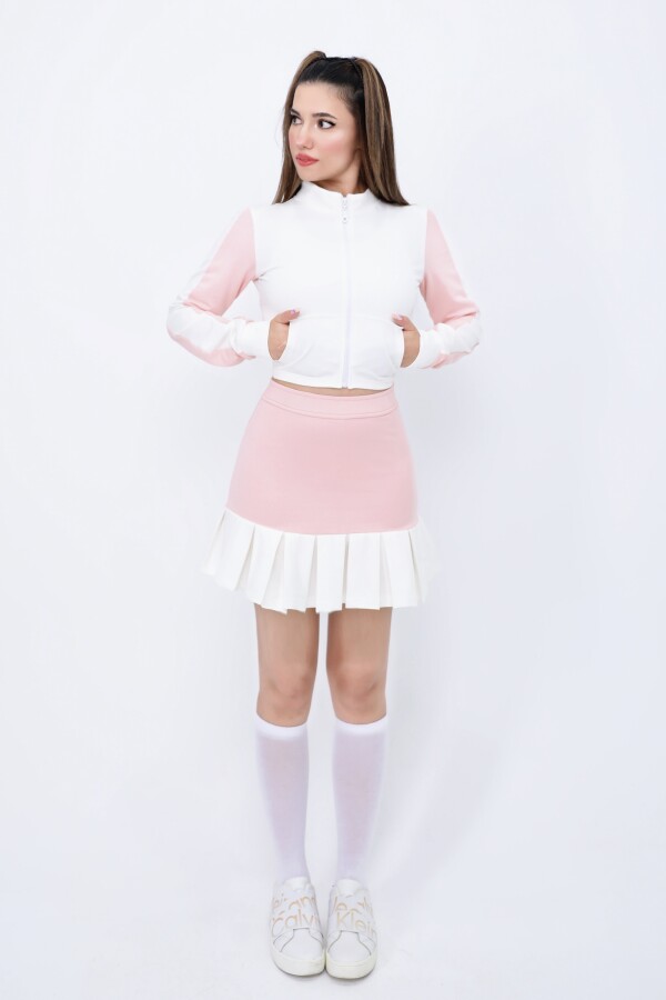 Ecru/Pink Elastic Waist Ruffled Skort - 1