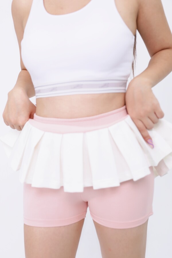 Ecru/Pink Elastic Waist Ruffled Skort - 4