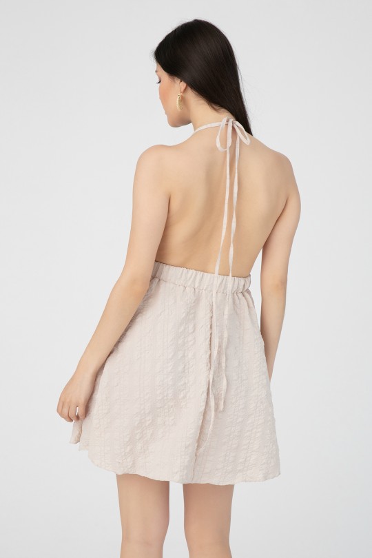 Elfenbeinfarbenes Neckholder-Kleid mit Rückenausschnitt - 3