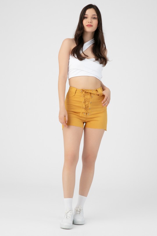 EYELET DENIM SHORTS - 1