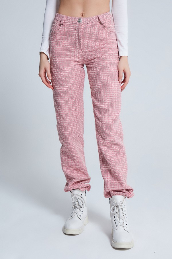  FLAT LEG TUVITED PANTS PINK/WHITE - 2