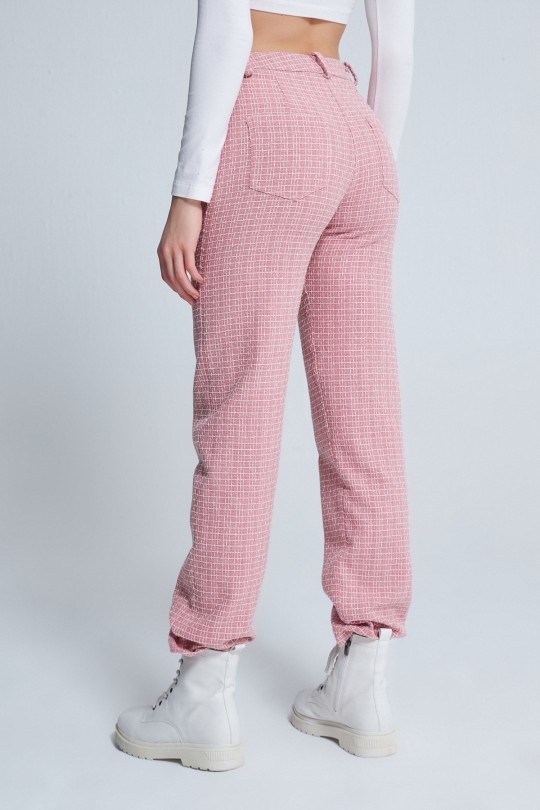  FLAT LEG TUVITED PANTS PINK/WHITE - 3