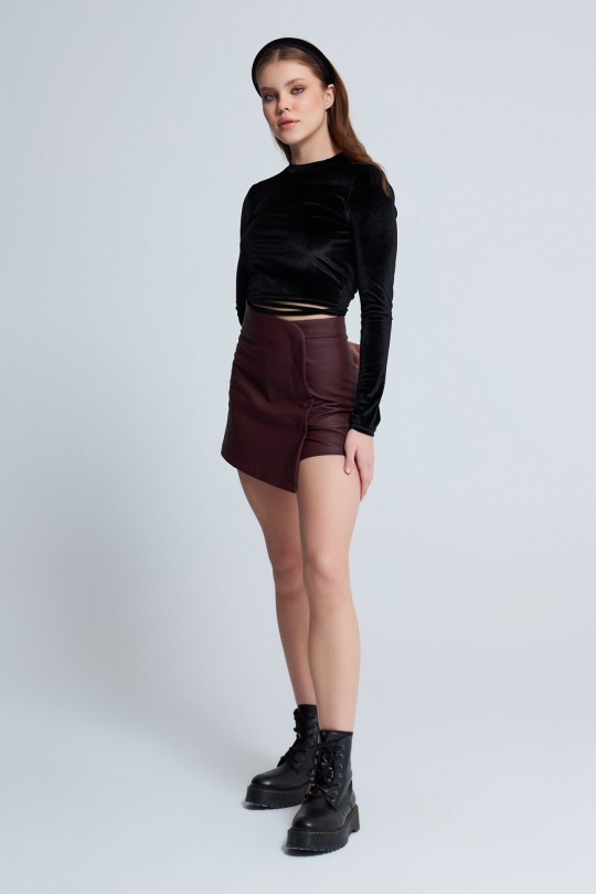 FRONT STRETCH DETAILED SHORTS SKIRT MAROON 