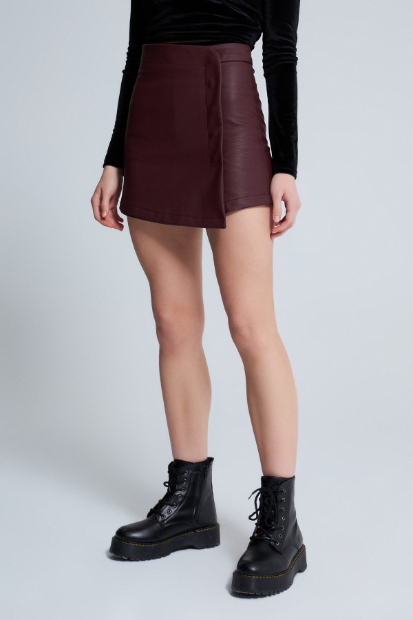 FRONT STRETCH DETAILED SHORTS SKIRT MAROON - 2