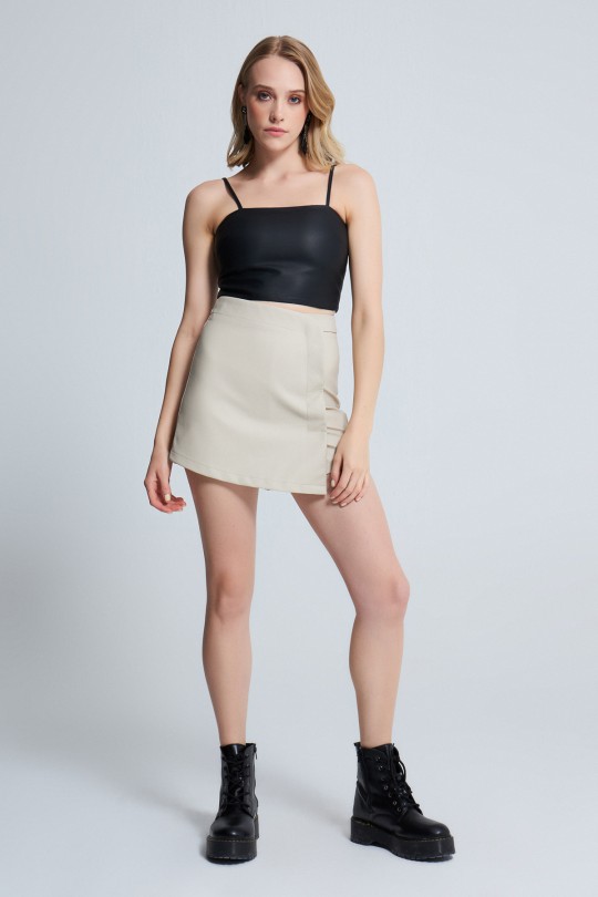 FRONT STRETCH DETAILED SHORTS SKIRT MINK 