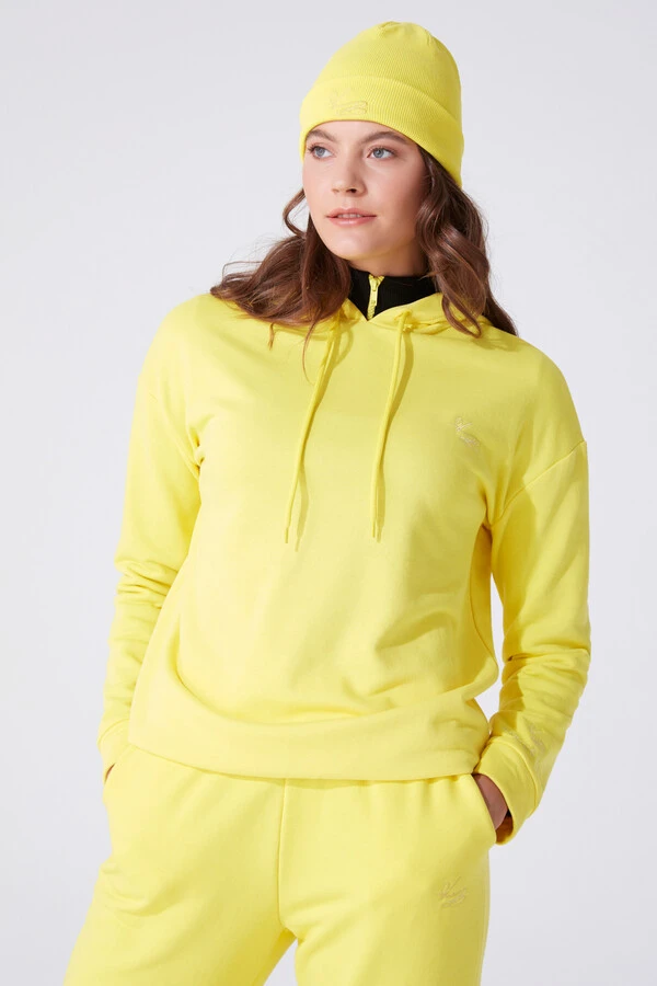 Gelbes Kapuzen-Sweatshirt mit weitem Schnitt - 2