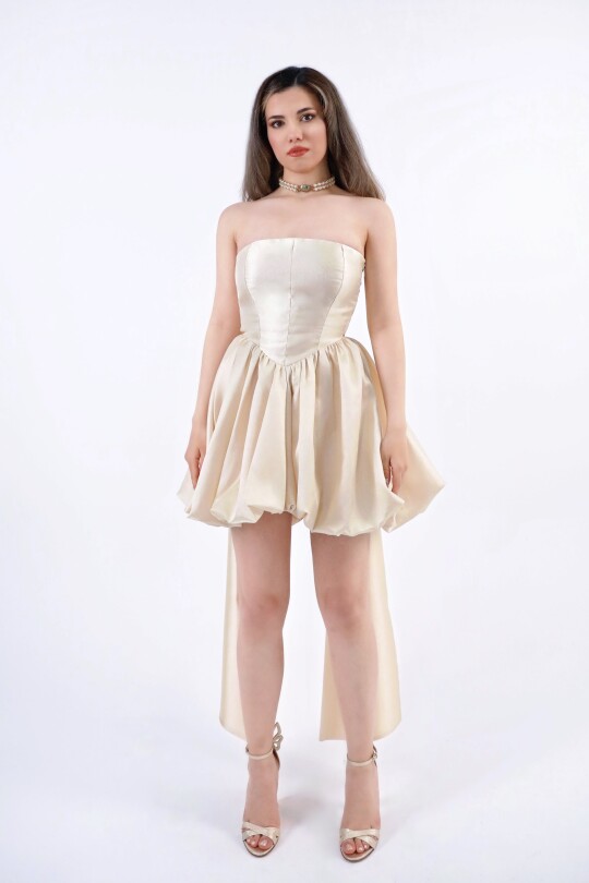 GOLD BACK-TIED STRAPLESS TAFFETA DRESS - 2
