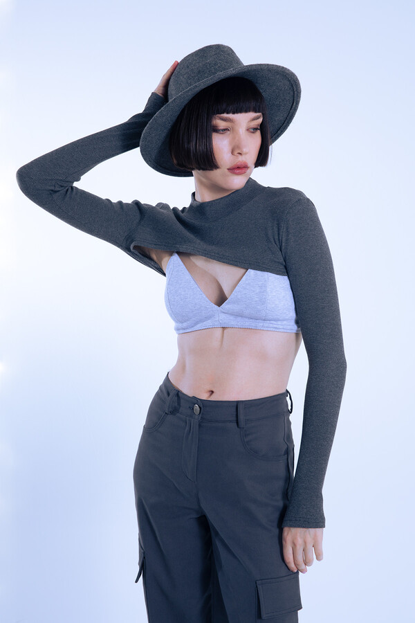 Gray Short Triangle Ribbed Bustier - 2
