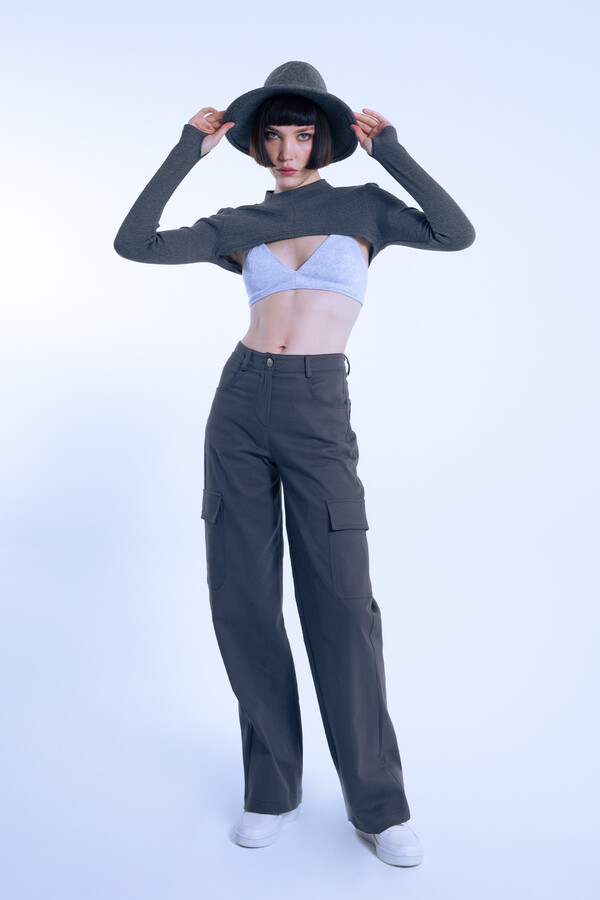 Gray Short Triangle Ribbed Bustier - 3