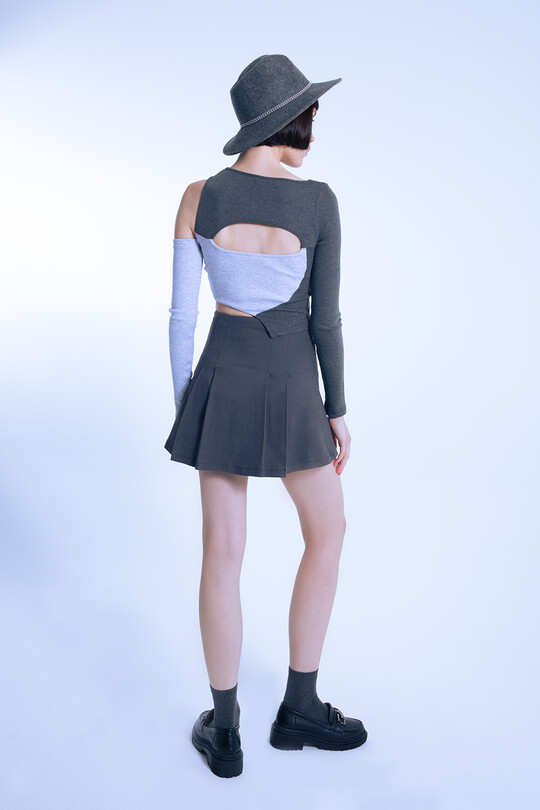 Gray/anthracite two-tone asymmetrical corset crop top - 5