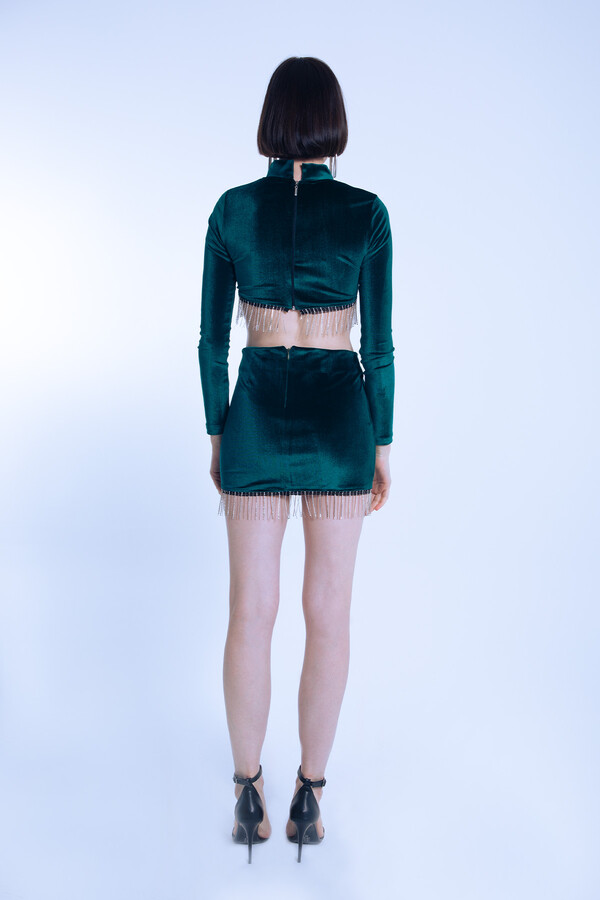 GREEN GOLD STONE VELVET SKIRT - 3