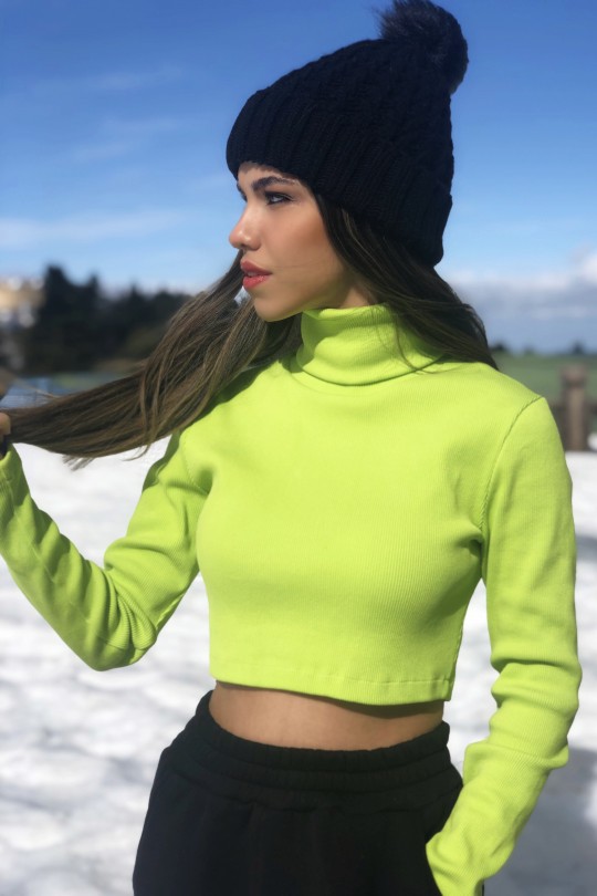 Grünes Rollkragen-Crop-Top 