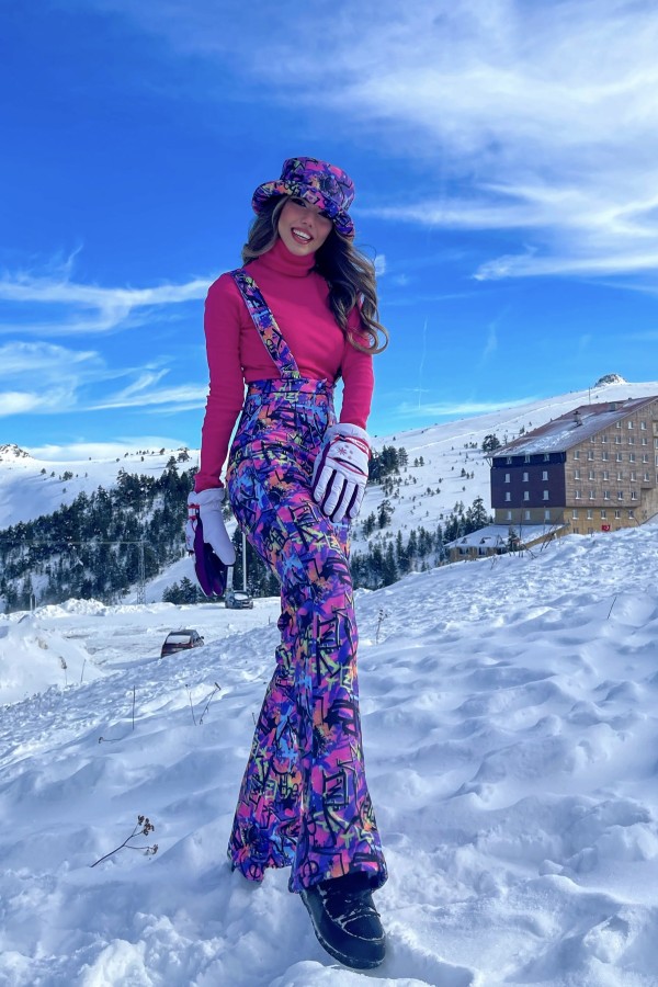 HANGING SPANISH LEG SKI PANTS PURPLE PATTERNED - 1