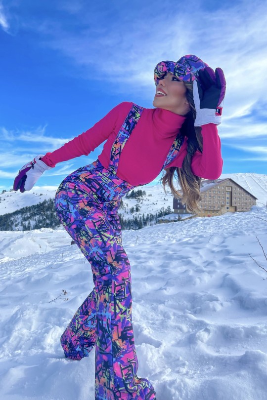 HANGING SPANISH LEG SKI PANTS PURPLE PATTERNED - 4