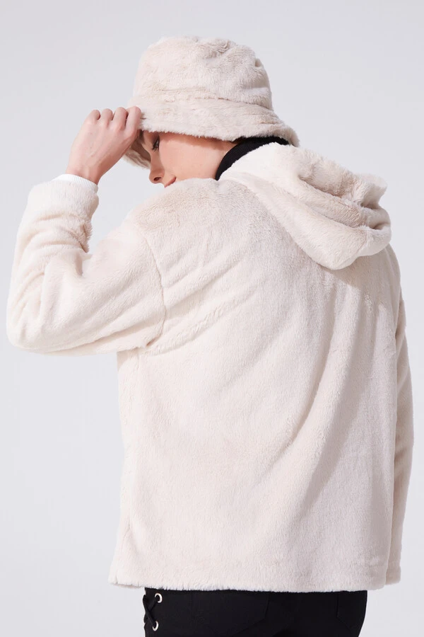 Hellbeige Plüschjacke - 4