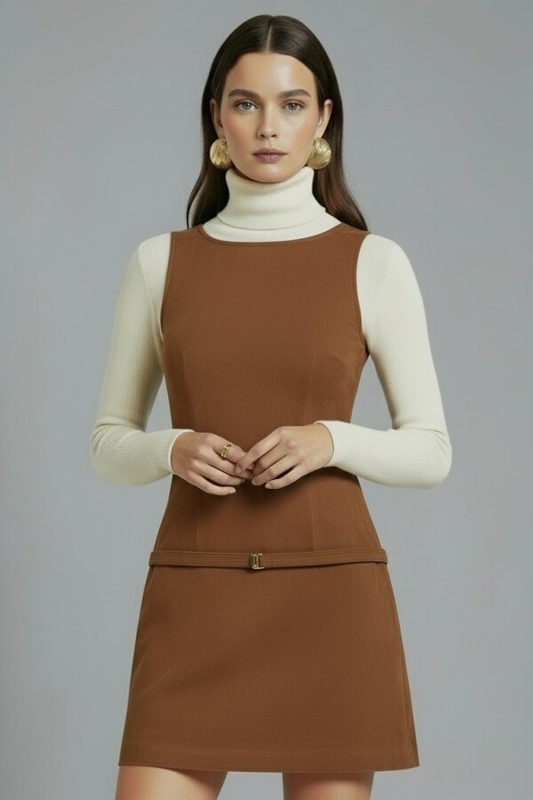 HELLBRAUNES MINIKLEID MIT GÜRTELDETAILS - 2