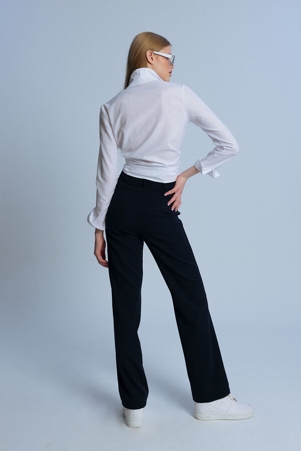 NAVY BLUE FRONT STITCHED CLASSIC TROUSERS - 4