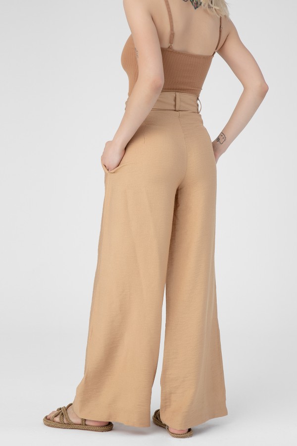 BELTED WAIST LINEN PANTS - 3