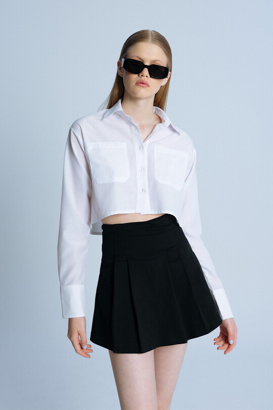 WHITE LONG SLEEVE POPLIN SHORT SHIRT - 1