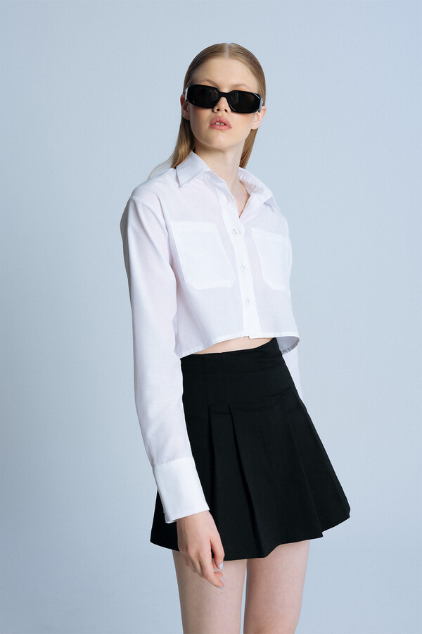 WHITE LONG SLEEVE POPLIN SHORT SHIRT - 2