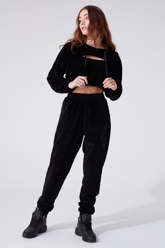 VELVET ANKLE RUBBER HIGH WAIST TRACKSUIT - 1