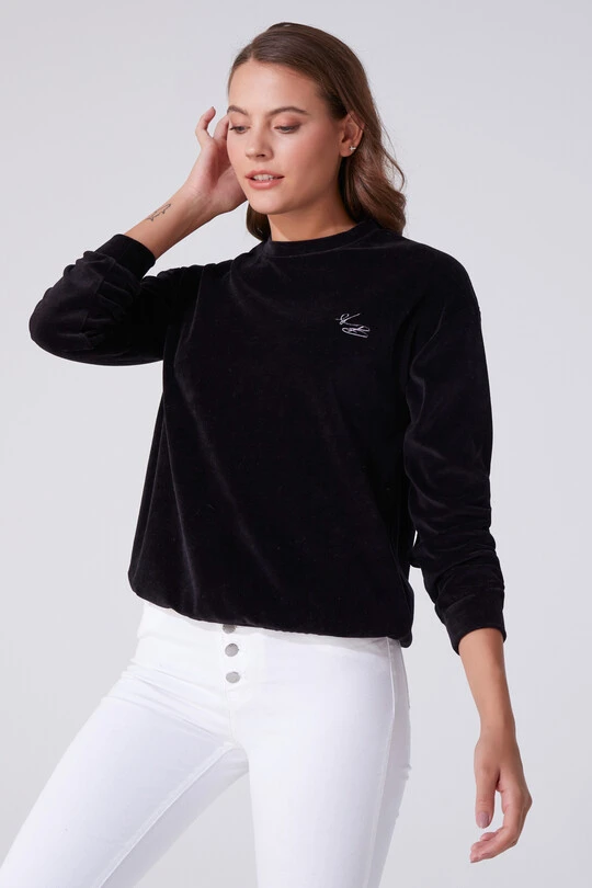 VELVET BICYCLE COLLAR LONG SLEEVE SWEATSHIRT 