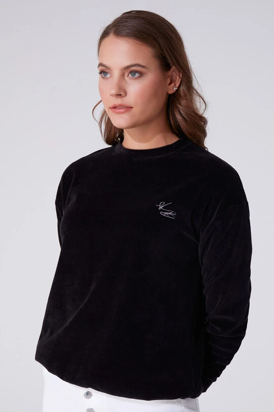 VELVET BICYCLE COLLAR LONG SLEEVE SWEATSHIRT - 2