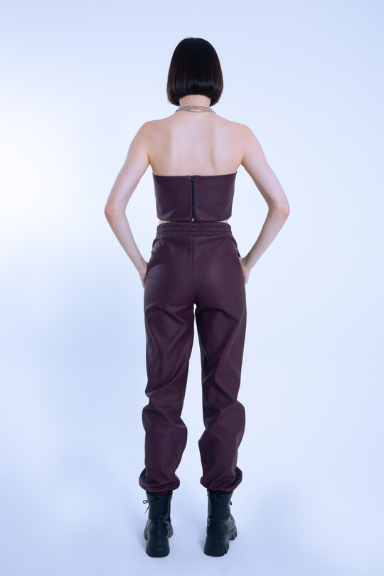 MAROON LEDERHOSE MIT Elastischem Bund und Knöcheln - 5