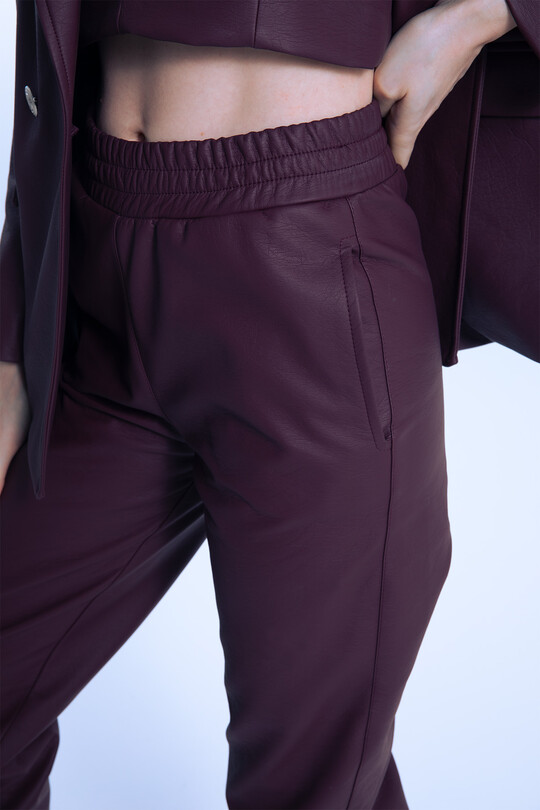 MAROON LEDERHOSE MIT Elastischem Bund und Knöcheln - 4