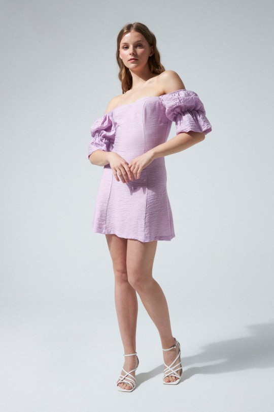 LOW SLEEVE STRAPLESS SHORT DRESS LILAC 