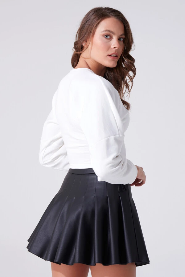 Ecru Sweatshirt mit Rundhalsausschnitt, langen Ärmeln und seitlicher Schleife - 3