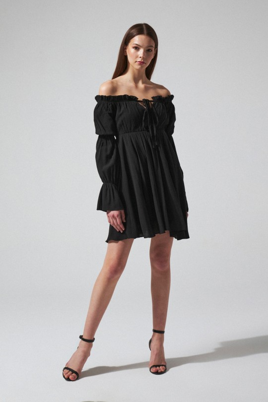LONG SLEEVE CRINKLE DRESS WITH LINING BUT(ALESSIA) 
