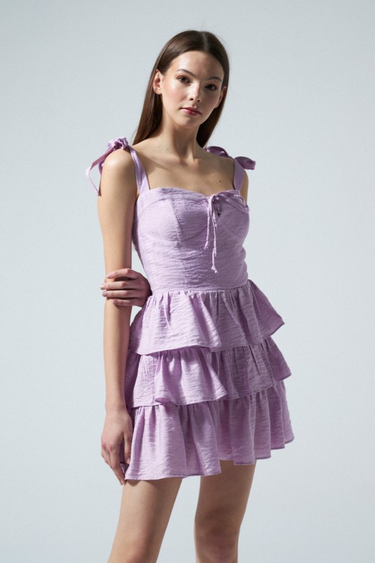 BUST DETAILED SHOULDER-HOLDER DRESS LILAC 