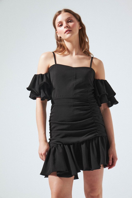 sleeves skirt ruffled skirt bisli dress black - 2