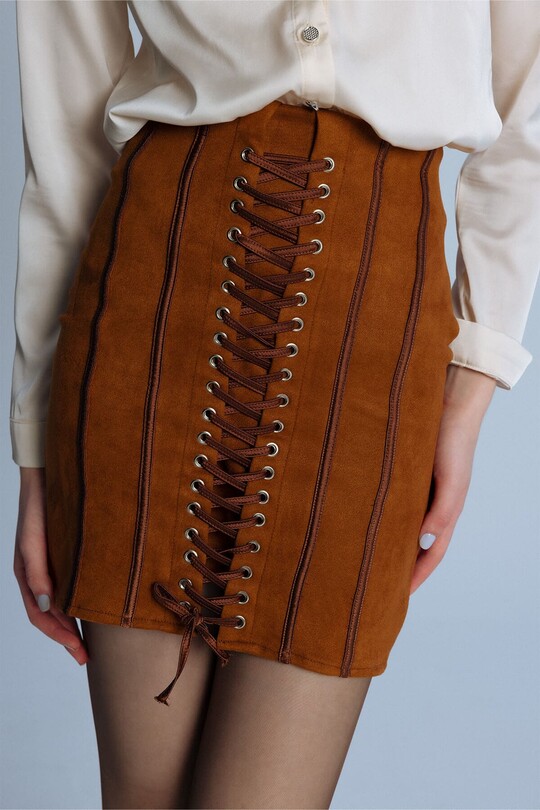 TABA FRONT BIRD EYE SUEDE CORSET MINI SKIRT - 4