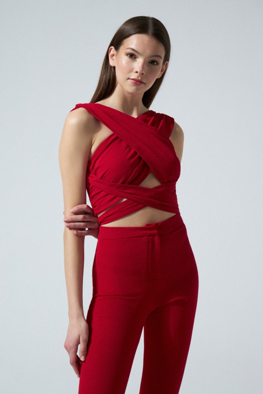 CROSSED FRONT DECOLLAR BUSTIER RED 