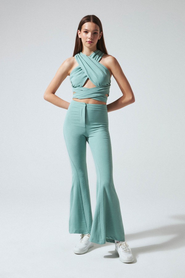 CROSSED FRONT DECOLLAR BUSTIER WATER GREEN - 1