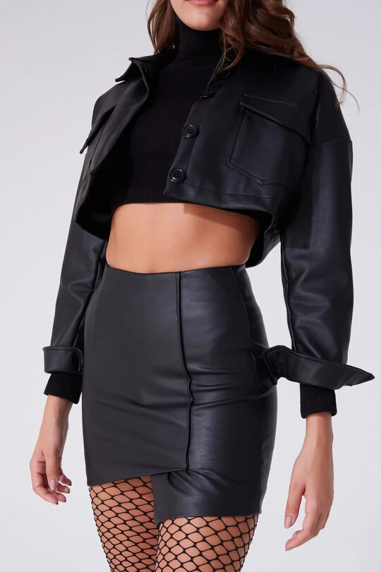 LEATHER ASYMMETRIC CUT MINI SKIRT - 2