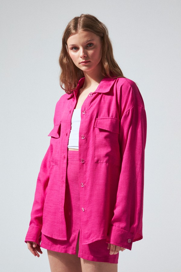 BUTTON FRONT LINEN SHIRT FUCHIA - 2