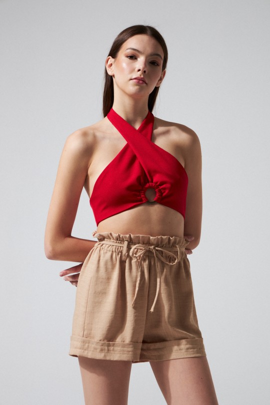 CROSS-LINING SHORT CROP WITH BUCKLE FRONT 