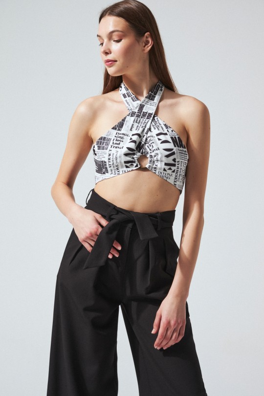 CROSS-LINING SHORT CROP WRITTEN PATTERN WITH BUCKLE FRONT 